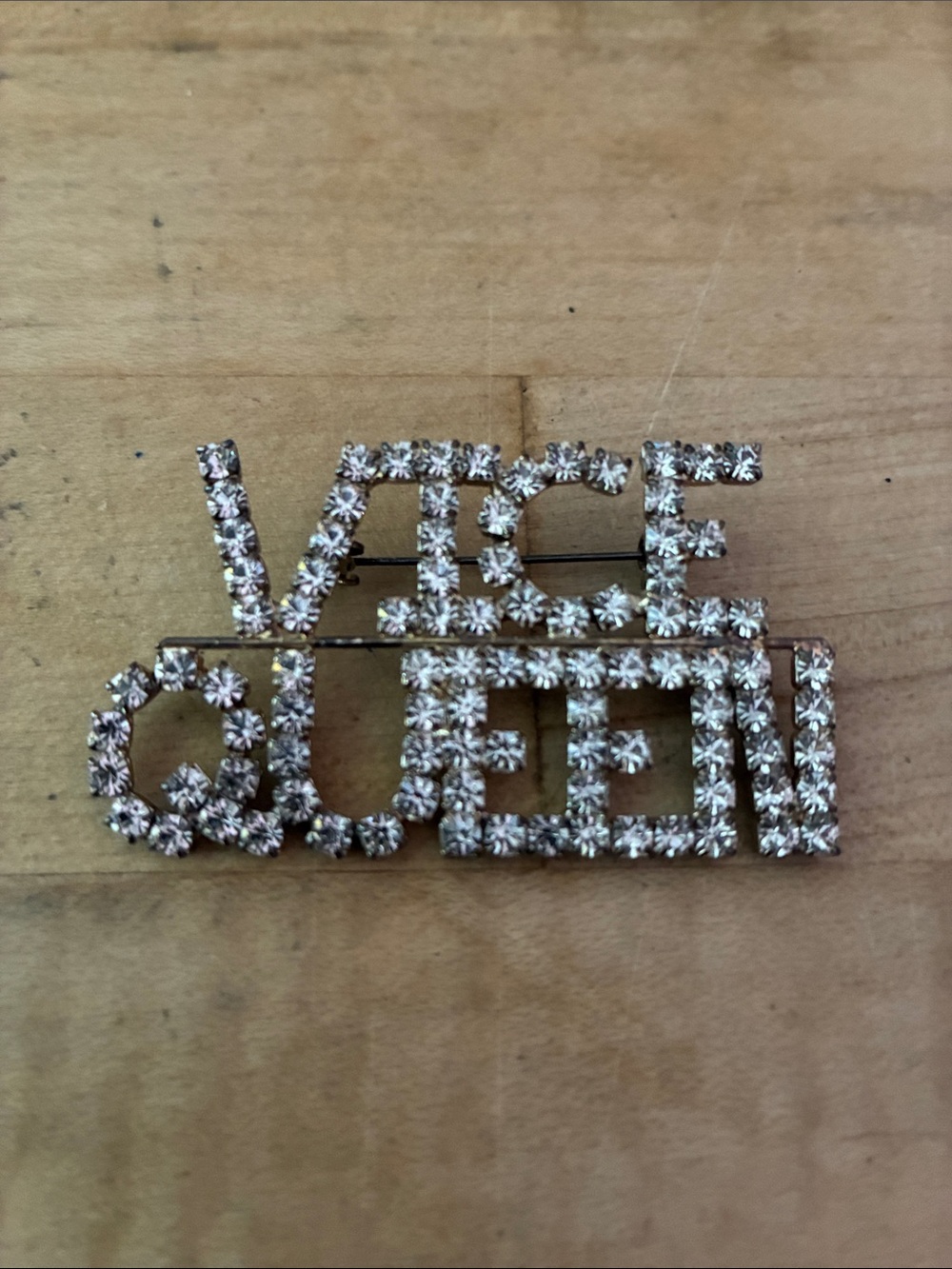Vintage 'Vice Queen' Sparkly Rhinestone Brooch Pin!